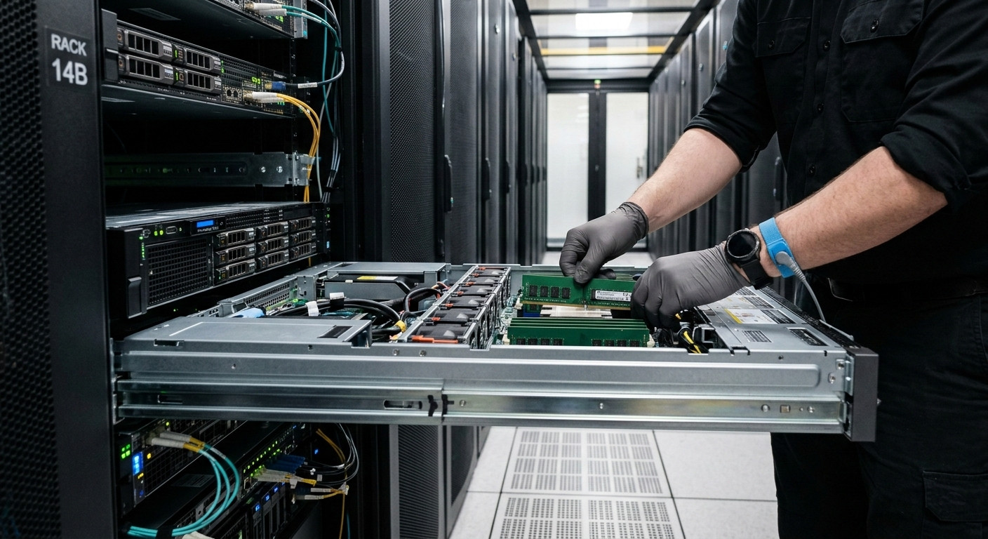 Remplacement d'une barette de mémoire sur un serveur dans un datacenter